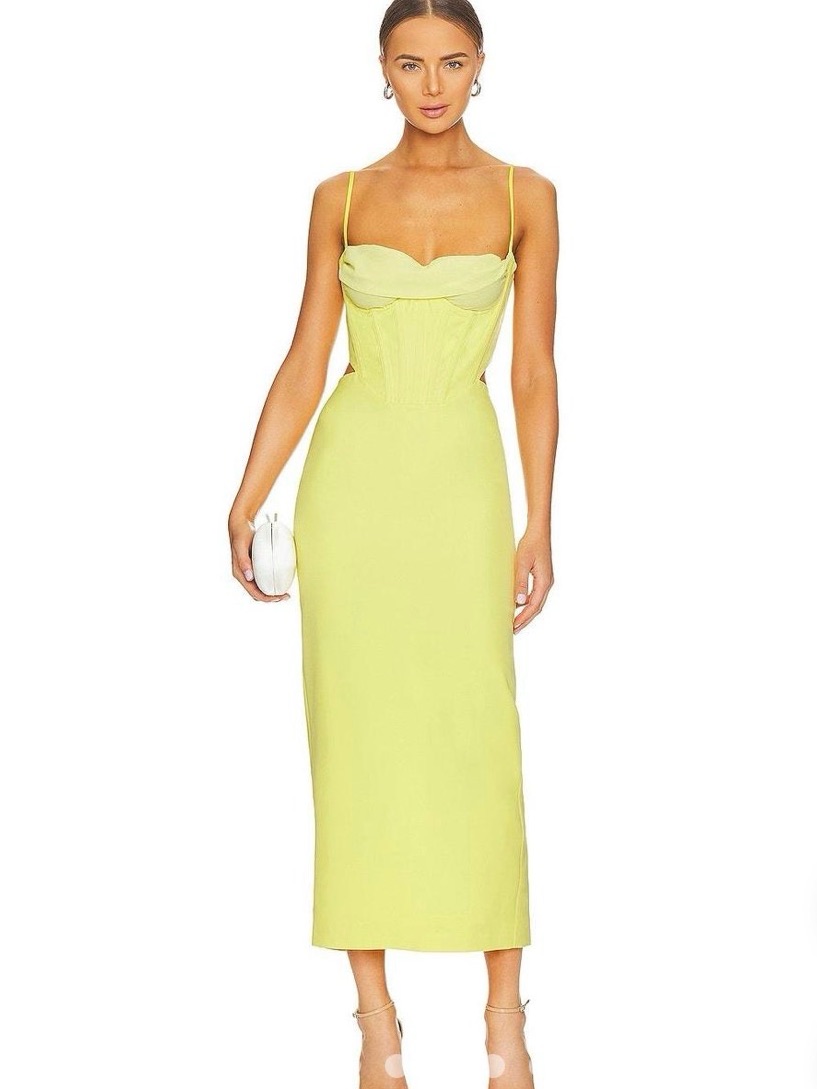 Nwt Bardot Lemon Yellow Spaghetti-Strap Midi Dress